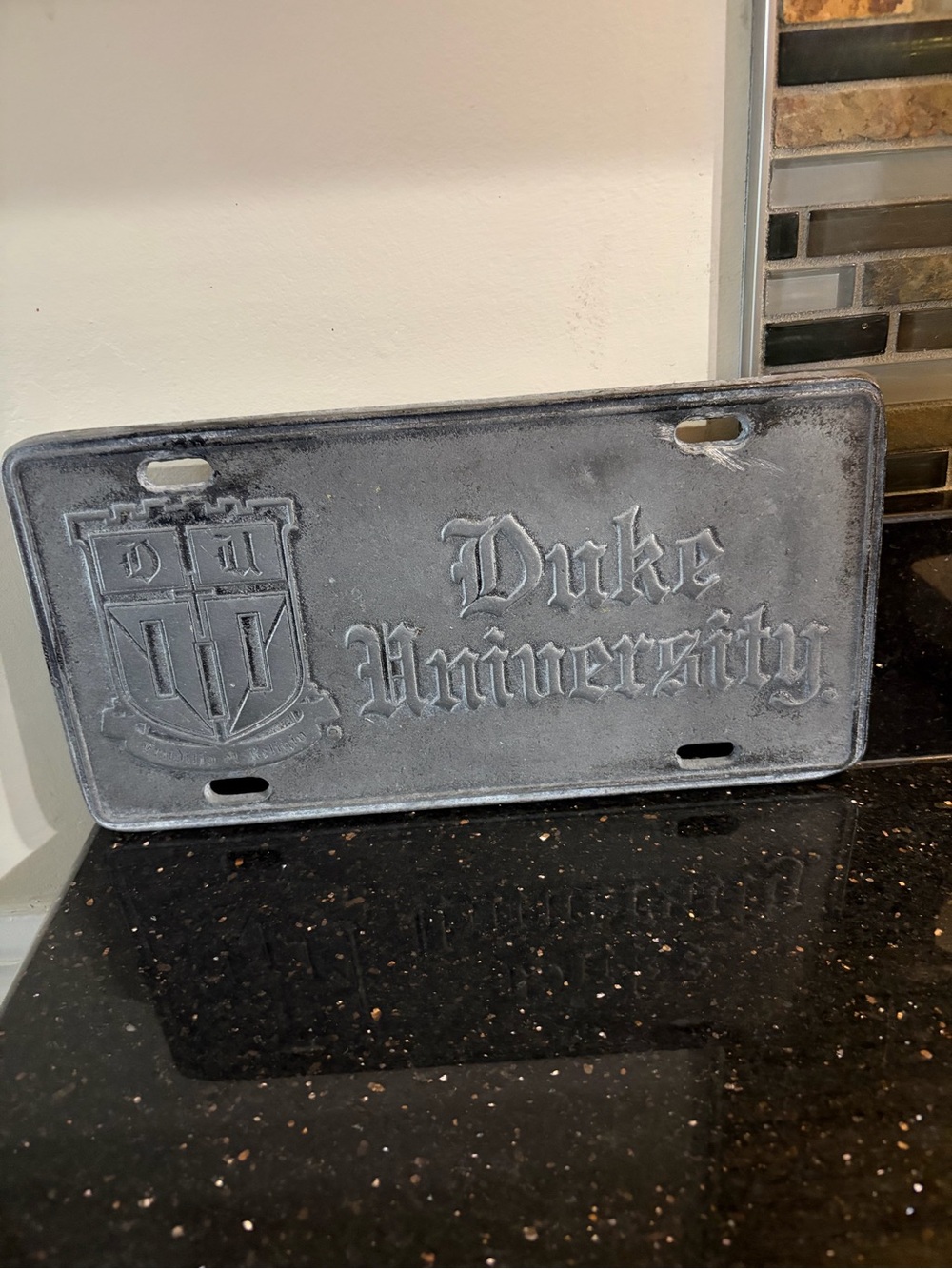 Duke University Embossed Metal License Plate Sign - Gray